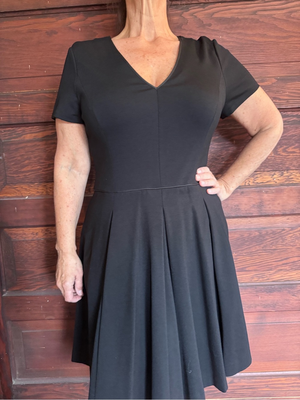 Banana Republic Black V-Neck Fit-and-Flare Midi Dress